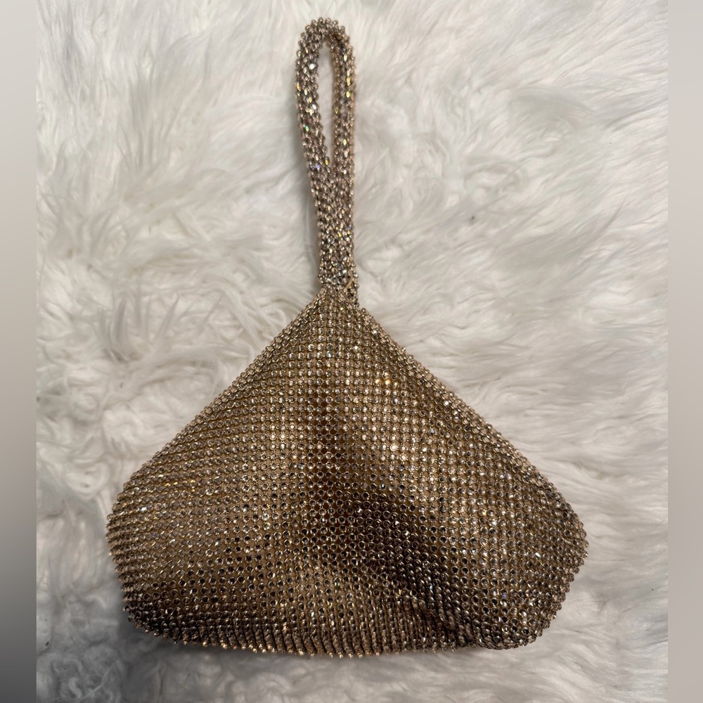 Gold Rhinestone Evening Clutch Wristlet Sparkly Formal Party Bag